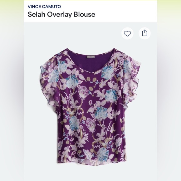Vince Camuto Purple Flutter Sleeve Blouse - Picture 1 of 10